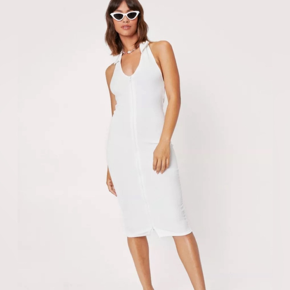 Nasty Gal Collared Zip Bodycon Midi Dress size 6
